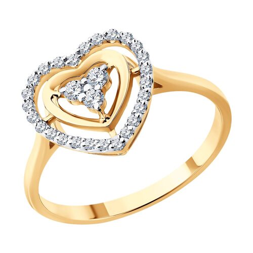 Кольцо "Сердце" с бриллиантами из золота 585 пробы