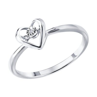 Кольцо "Сердце" с бриллиантом из белого золота 585 пробы