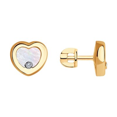 Серьги-пусеты с бриллиантами и перламутром из золота 585 пробы