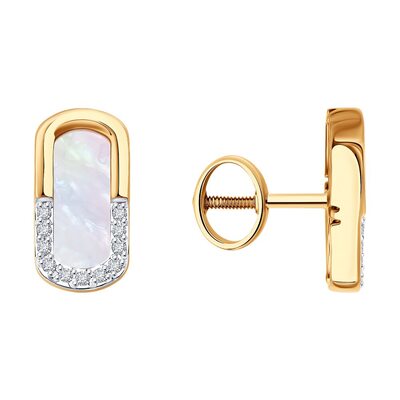 Серьги с перламутром и бриллиантами из золота 585 пробы