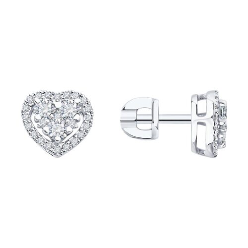 Серьги "Сердца" с бриллиантами из золота 585 пробы