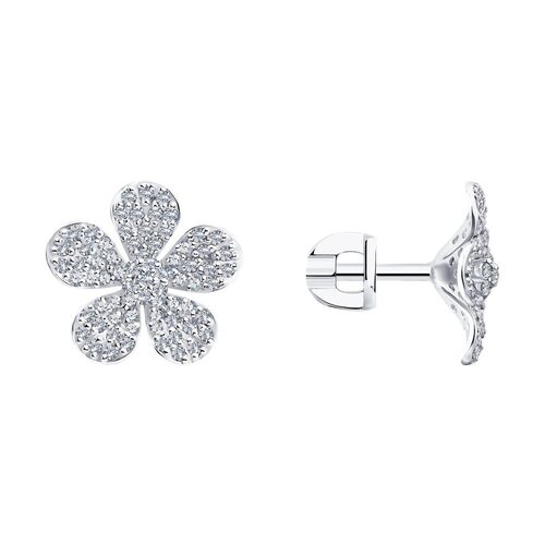 Серьги "Цветы" с бриллиантами из белого золота 585 пробы