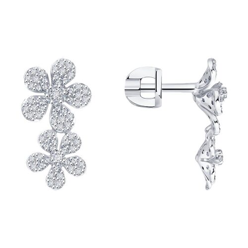 Серьги "Цветы" с бриллиантами из белого золота 585 пробы