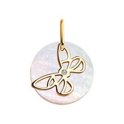 Подвеска "Бабочка" с бриллиантом и перламутром из золота 585 пробы