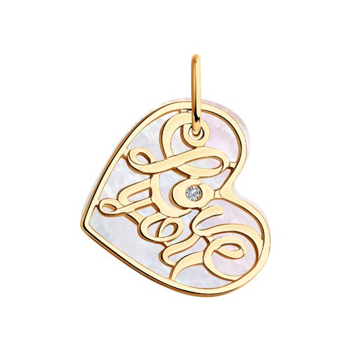 Подвеска "Love you" с бриллиантом и перламутром из золота 585 пробы