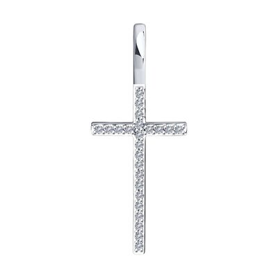Декоративный крест с бриллиантами из белого золота 585 пробы