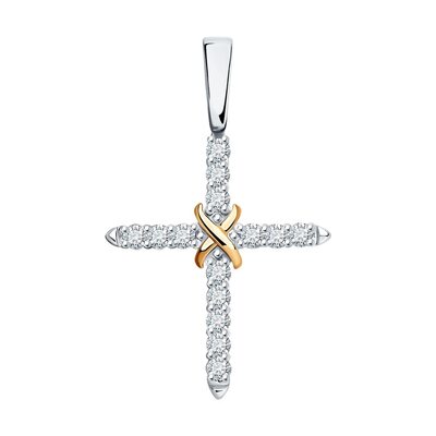 Декоративный крест с бриллиантами из золота 585 пробы