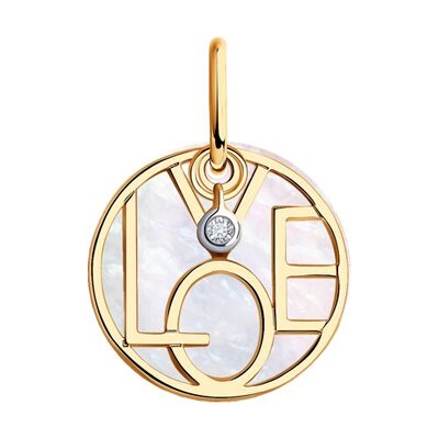 Подвеска с бриллиантом и перламутром из золота 585 пробы