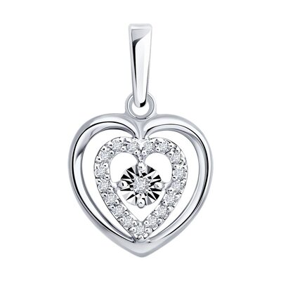 Подвеска "Сердце" с бриллиантами из белого золота 585 пробы