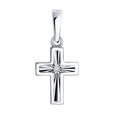 Декоративный крест с бриллиантом из белого золота 585 пробы