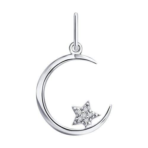 Подвеска "Луна и звезда" с бриллиантами из белого золота 585 пробы