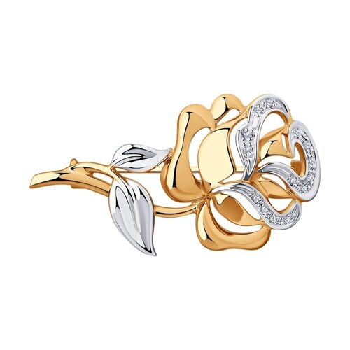 Брошь "Роза" с бриллиантами из золота 585 пробы