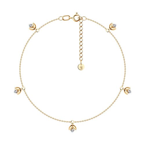 Браслет на ногу с бриллиантами из золота 585 пробы