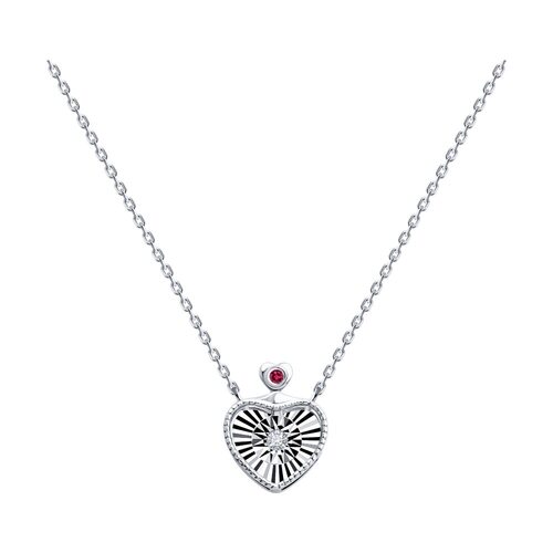 Колье "Сердце" с бриллиантами и рубином из белого золота 585 пробы