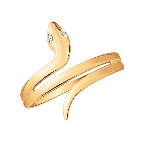 Кольцо "Змея" с фианитами из золота 585 пробы 