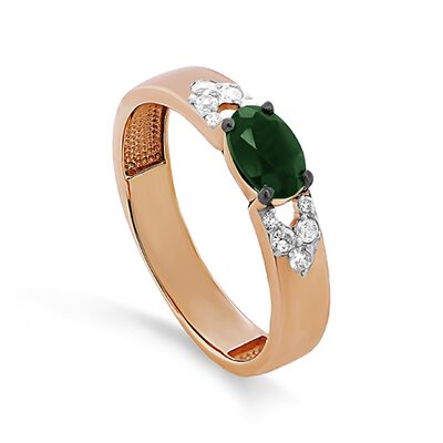 Кольцо с изумрудом и бриллиантами из золота 585 пробы