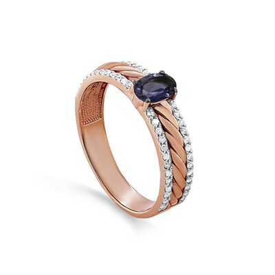 Кольцо с иолитом и бриллиантами из золота 585 пробы