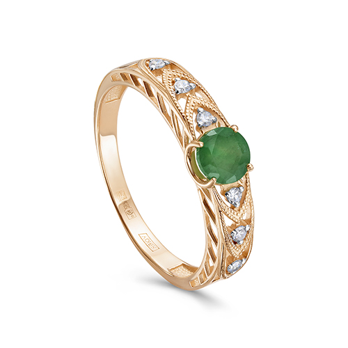 Кольцо с изумрудом и бриллиантами из золота 585 пробы