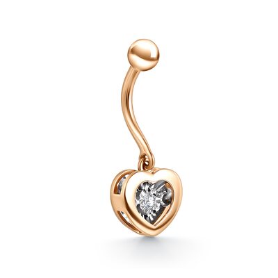 Пирсинг "Сердце" с танцующим бриллиантом из золота 585 пробы