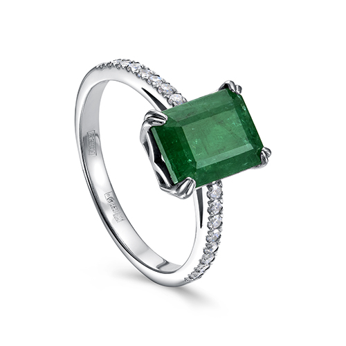 Кольцо с изумрудом и бриллиантами из золота 585 пробы