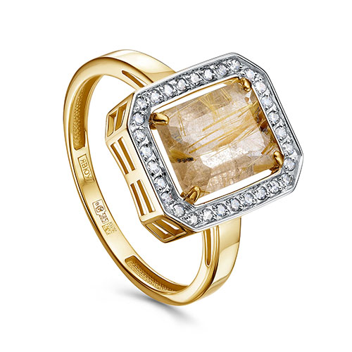 Кольцо с кварцем и бриллиантами из золота 585 пробы