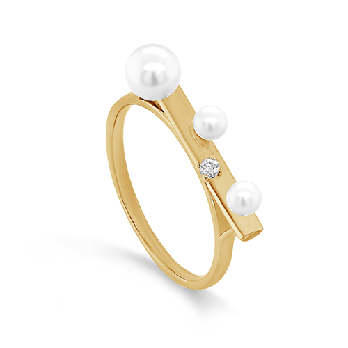 Кольцо с жемчугом и бриллиантами из золота 585 пробы