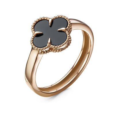 Кольцо "Клевер" с ониксом из золота 585 пробы