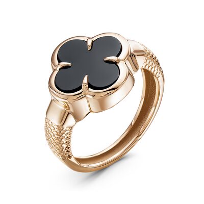 Кольцо "Клевер" с ониксом из золота 585 пробы