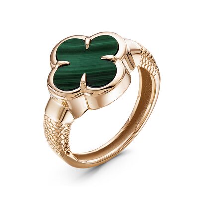 Кольцо "Клевер" с малахитом из золота 585 пробы