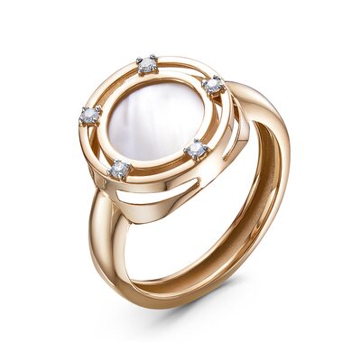 Кольцо с перламутром и фианитами из золота 585 пробы