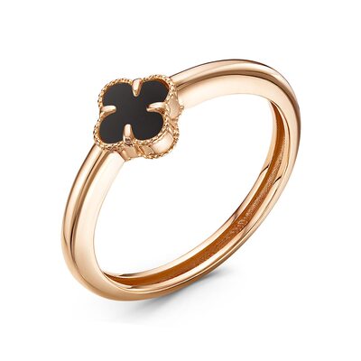 Кольцо "Клевер" с ониксом из золота 585 пробы
