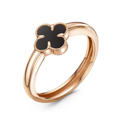 Кольцо "Клевер" с ониксом из золота 585 пробы