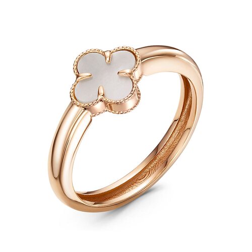 Кольцо "Клевер" с перламутром из золота 585 пробы