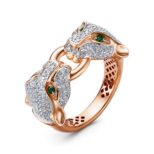 Кольцо "Пантеры" с фианитами из золота 585 пробы