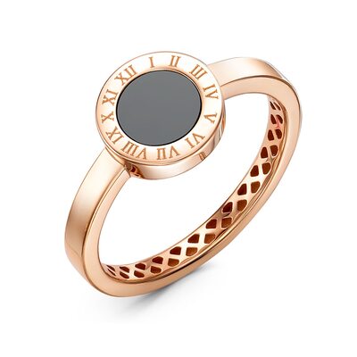 Кольцо "Часы" с ониксом из золота 585 пробы