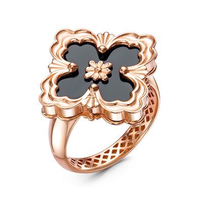 Кольцо "Цветок" с ониксом из золота 585 пробы