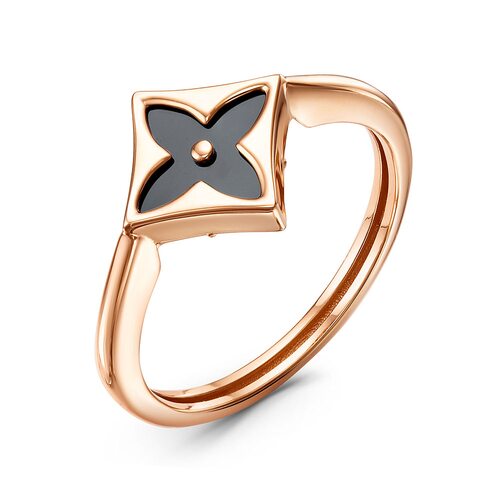 Кольцо "Цветок" с ониксом из золота 585 пробы