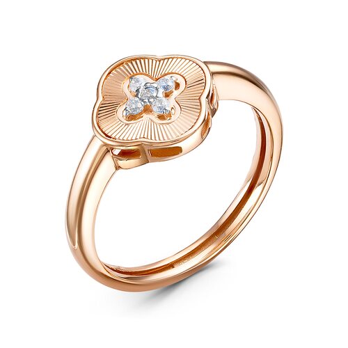 Кольцо "Клевер" с фианитами из золота 585 пробы