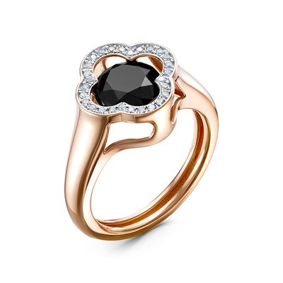 Кольцо "Клевер" с фианитами из золота 585 пробы