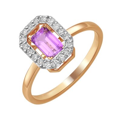 Кольцо с топазом и бриллиантами из золота 585 пробы