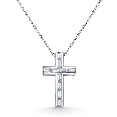 Колье "Крест" с бриллиантами из белого золота 585 пробы