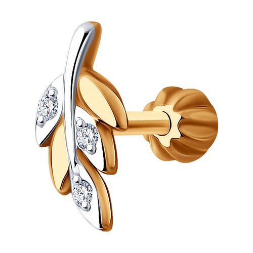 Серьга "Ветвь" с бриллиантами из золота 585 пробы