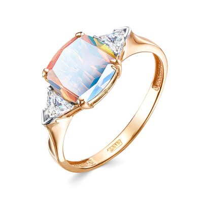 Кольцо с кварцем и фианитами из золота 585 пробы