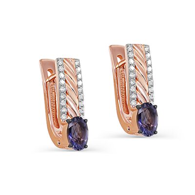 Серьги с иолитом и бриллиантами из золота 585 пробы
