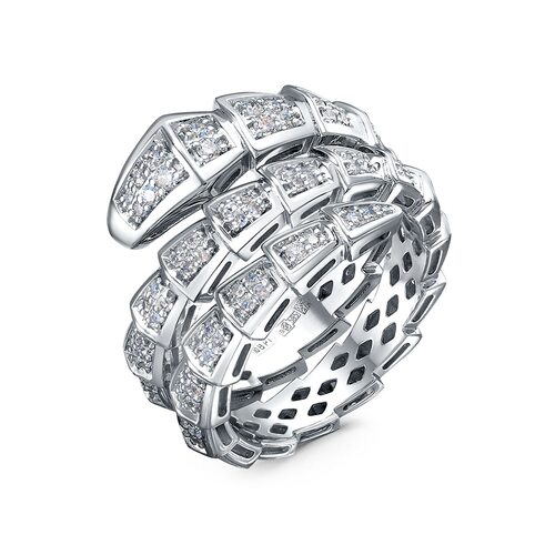 Кольцо "Змея" с бриллиантами из белого золота 585 пробы