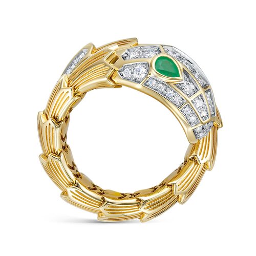 Кольцо "Змея" с бриллиантами и изумудами из желтого золота 585 пробы арт. 12-076-103-1Ж-ИзБр