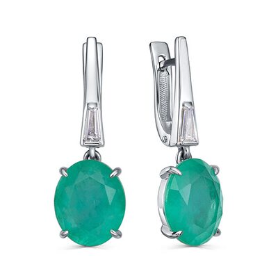 Серьги с фианитами и алпанитом из серебра 925 пробы