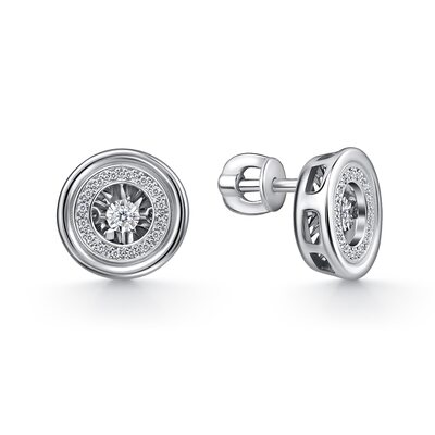 Пуссеты с танцующим бриллиантом из белого золота 585 пробы