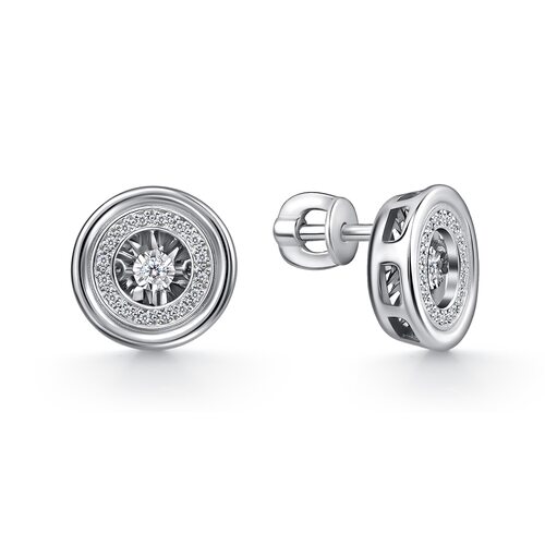 Пуссеты с танцующим бриллиантом из белого золота 585 пробы