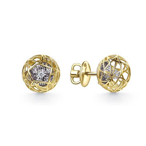 Пуссеты с танцующими бриллиантами из желтого золота 585 пробы